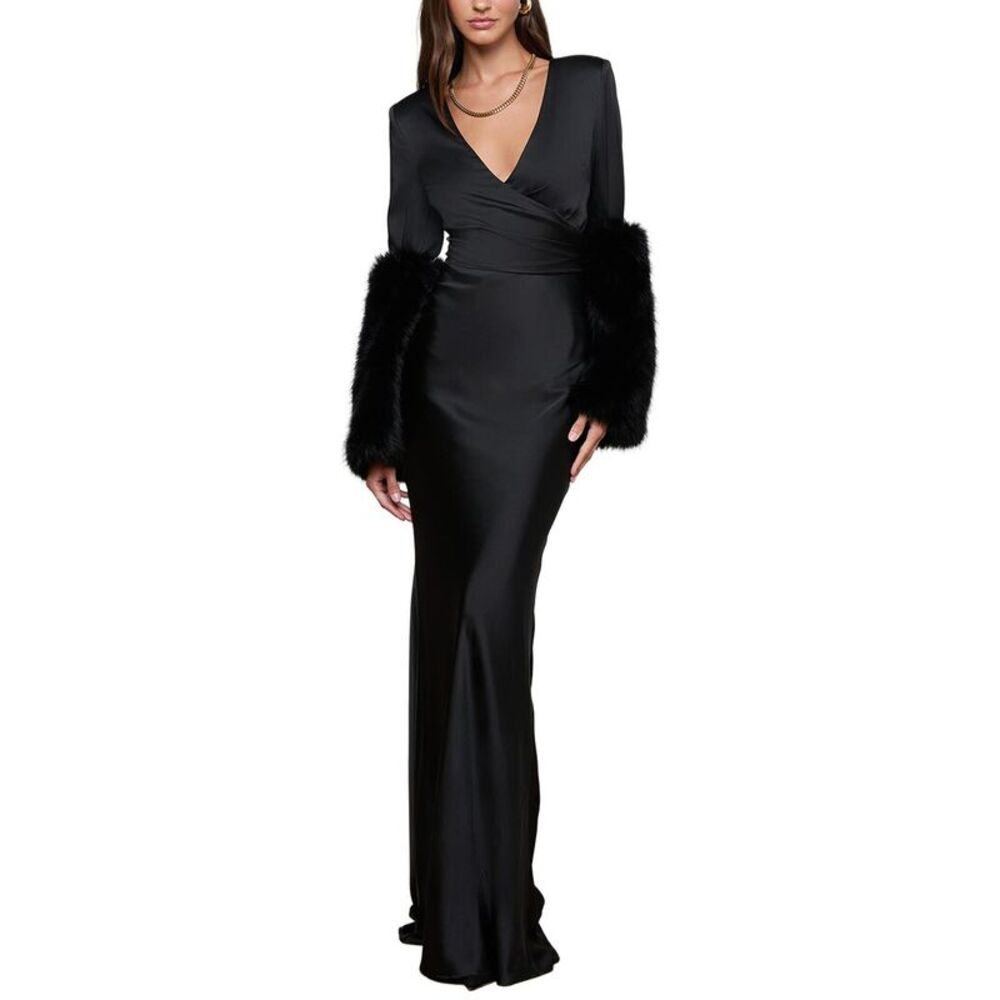 L’Agence Womens Manon Fur Surplice Dress